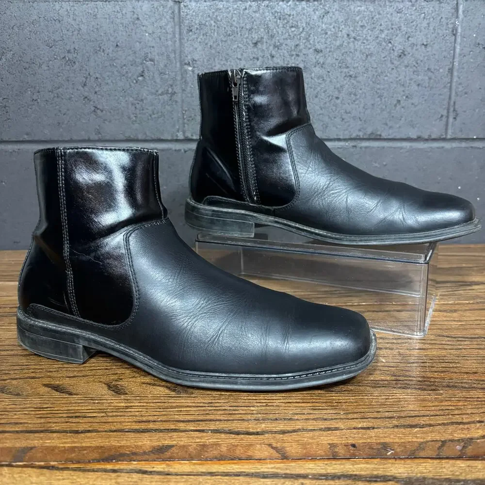 Rockport Black Leather Side Zip Ankle Dress Boots Square Toe Men’s 9 M
